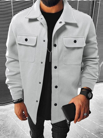 Men's Button Front Pocket Jacket Coats, Casual Collared Long Sleeve Outerwear for Fall & Winter - MYSTERYBOXS