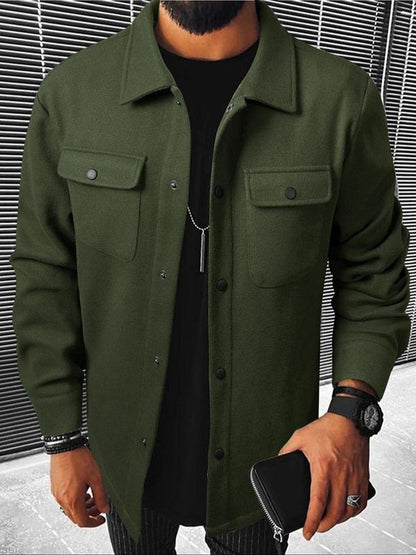 Men's Button Front Pocket Jacket Coats, Casual Collared Long Sleeve Outerwear for Fall & Winter - MYSTERYBOXS