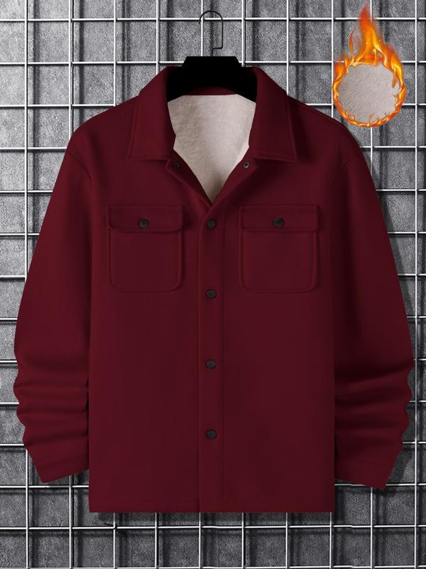 Men's Button Front Pocket Jacket Coats, Casual Collared Long Sleeve Outerwear for Fall & Winter - MYSTERYBOXS