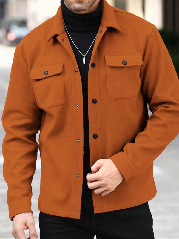 Men's Button Front Pocket Jacket Coats, Casual Collared Long Sleeve Outerwear for Fall & Winter - MYSTERYBOXS