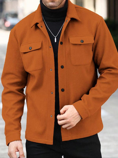 Men's Button Front Pocket Jacket Coats, Casual Collared Long Sleeve Outerwear for Fall & Winter - MYSTERYBOXS