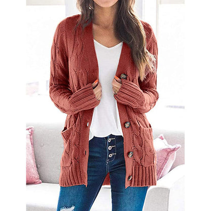Women's Fall Casual Long Sleeve Button Down Open Front Cable Knit Cardigan - MYSTERYBOXS