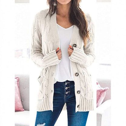 Women's Fall Casual Long Sleeve Button Down Open Front Cable Knit Cardigan - MYSTERYBOXS