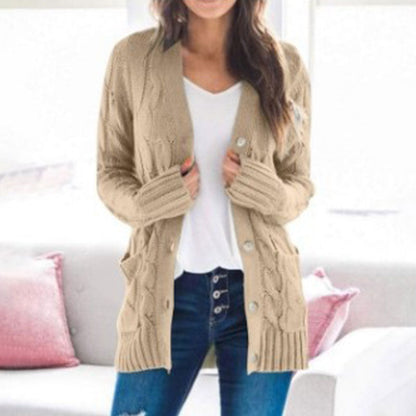 Women's Fall Casual Long Sleeve Button Down Open Front Cable Knit Cardigan - MYSTERYBOXS