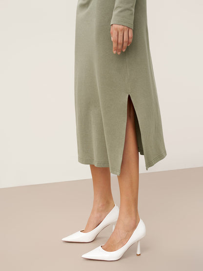 Linen Crossover V-Neck Wrap Stretch Midi Dress - MYSTERYBOXS