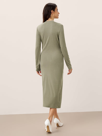 Linen Crossover V-Neck Wrap Stretch Midi Dress - MYSTERYBOXS