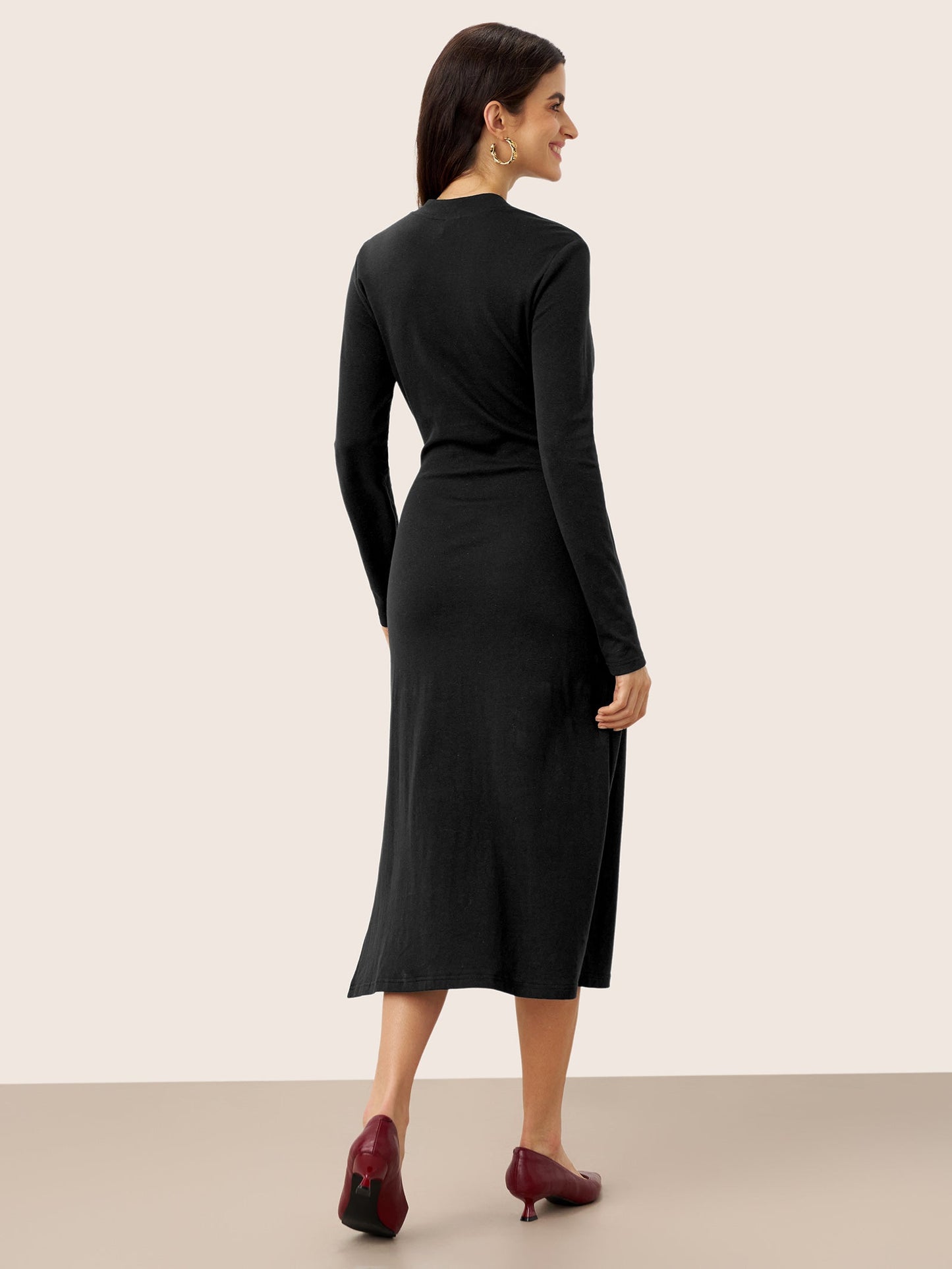 Linen Crossover V-Neck Wrap Stretch Midi Dress - MYSTERYBOXS