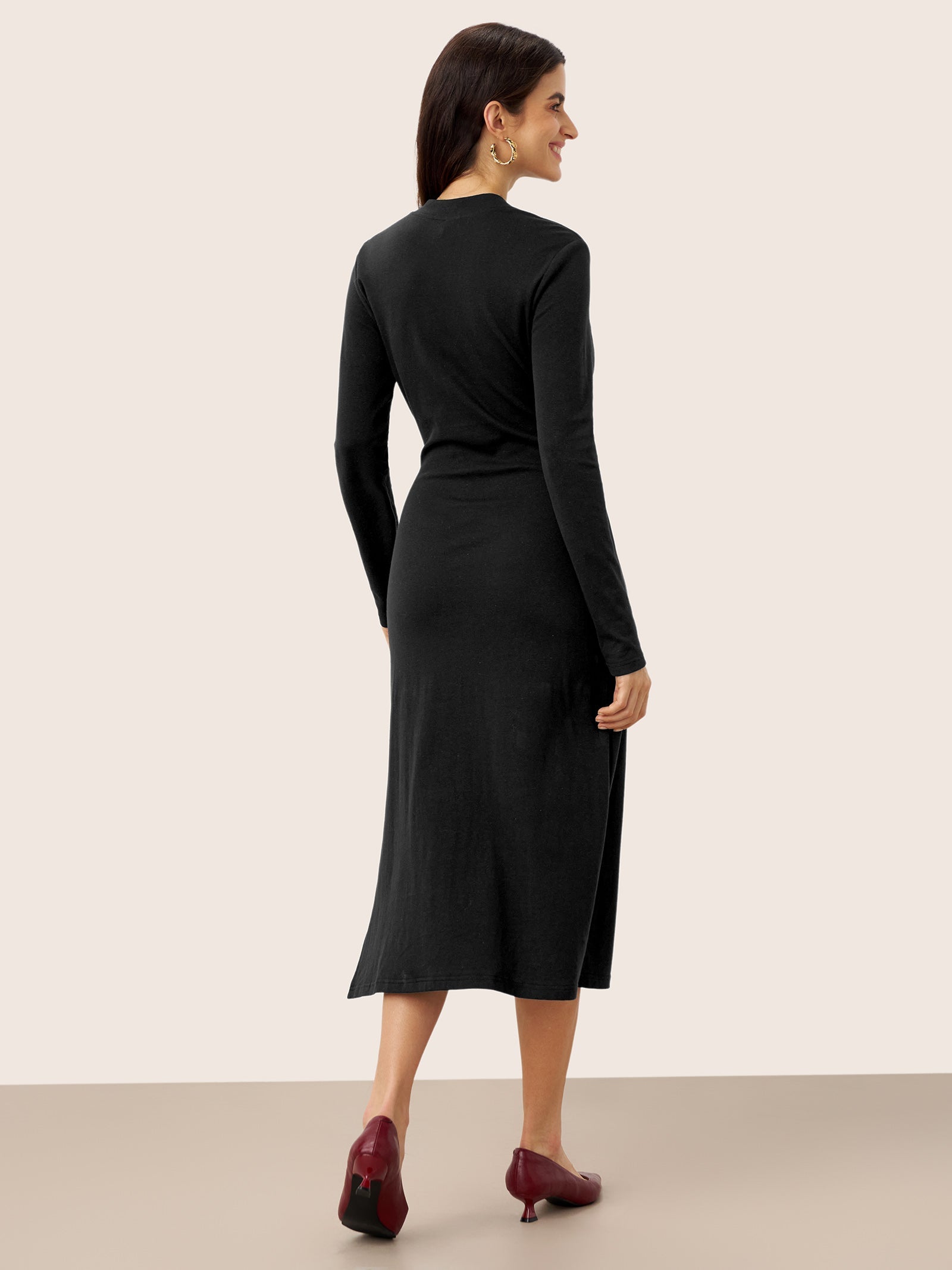 Linen Crossover V-Neck Wrap Stretch Midi Dress - MYSTERYBOXS