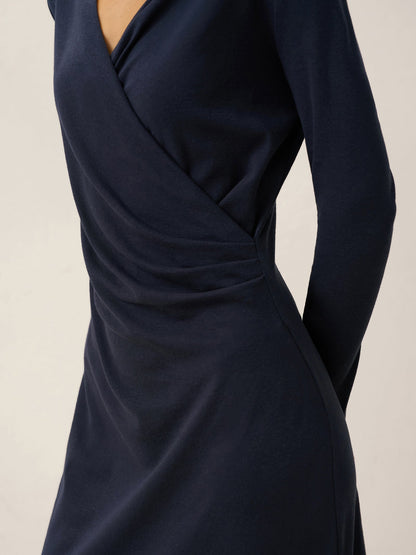 Linen Crossover V-Neck Wrap Stretch Midi Dress - MYSTERYBOXS