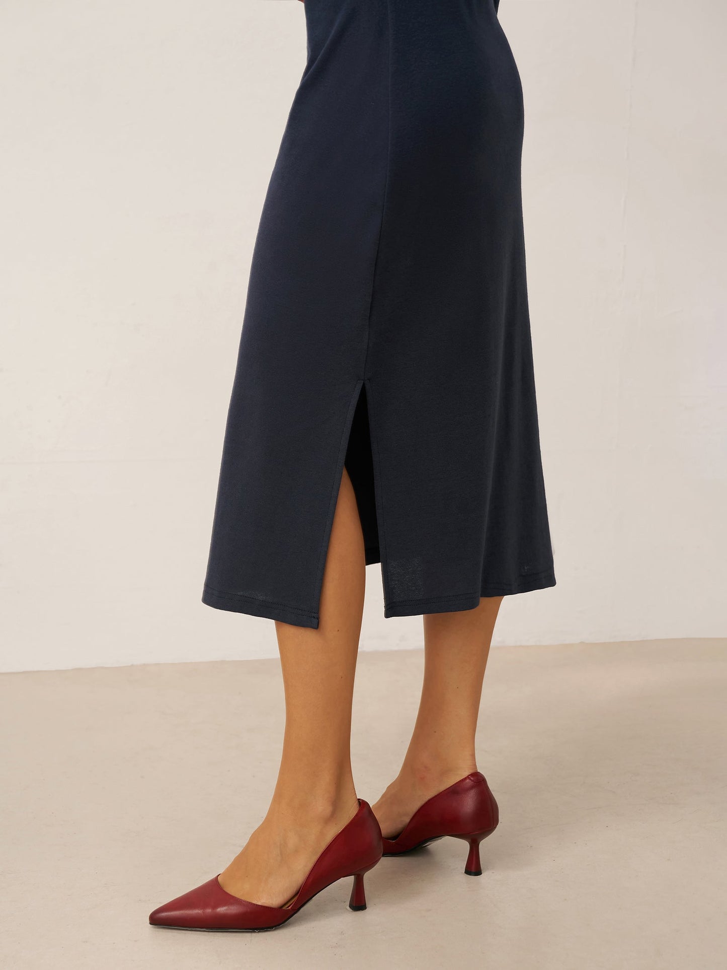 Linen Crossover V-Neck Wrap Stretch Midi Dress - MYSTERYBOXS