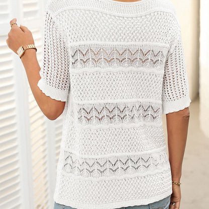 Women's sweater with round neck, short sleeves and cutout pattern - MYSTERYBOXS