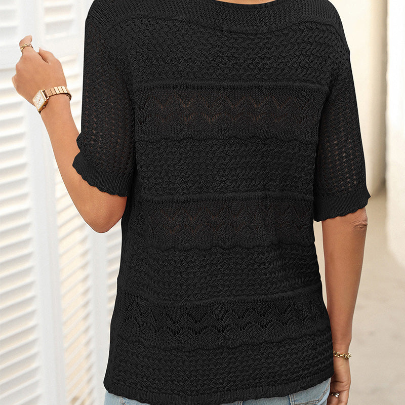 Women's sweater with round neck, short sleeves and cutout pattern - MYSTERYBOXS