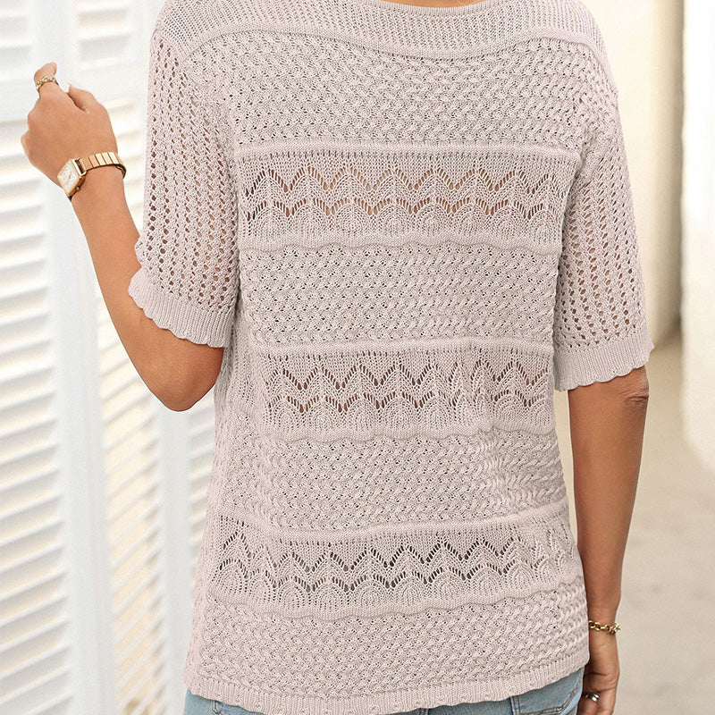 Women's sweater with round neck, short sleeves and cutout pattern - MYSTERYBOXS