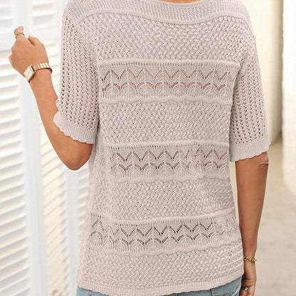 Women's sweater with round neck, short sleeves and cutout pattern - MYSTERYBOXS
