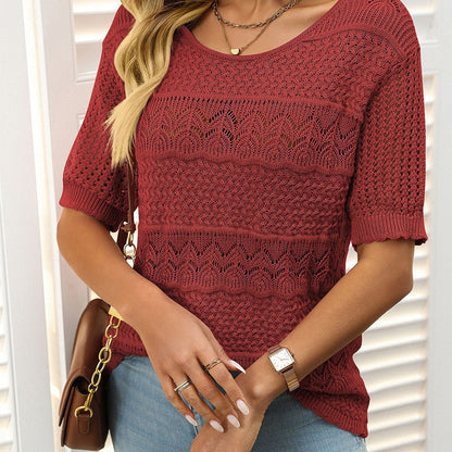 Women's sweater with round neck, short sleeves and cutout pattern - MYSTERYBOXS