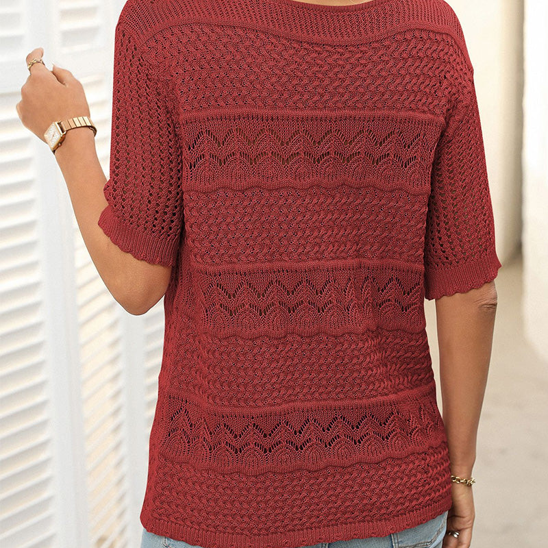 Women's sweater with round neck, short sleeves and cutout pattern - MYSTERYBOXS