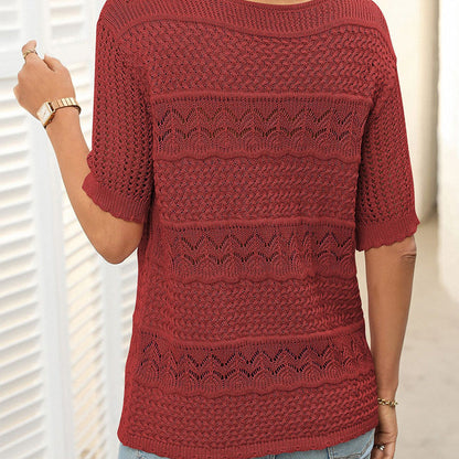 Women's sweater with round neck, short sleeves and cutout pattern - MYSTERYBOXS
