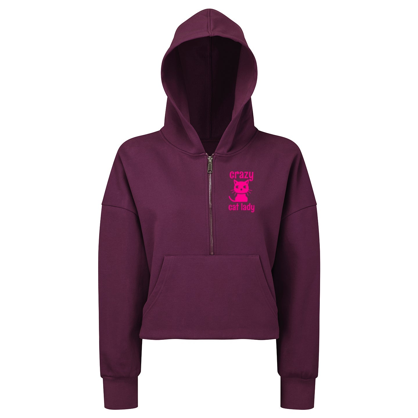 Crazy Cat Lady Embroidered Women's Oversized 1/2 Zip Hoodie - MYSTERYBOXS