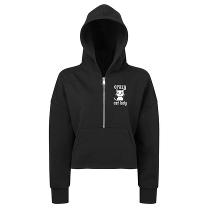 Crazy Cat Lady Embroidered Women's Oversized 1/2 Zip Hoodie - MYSTERYBOXS