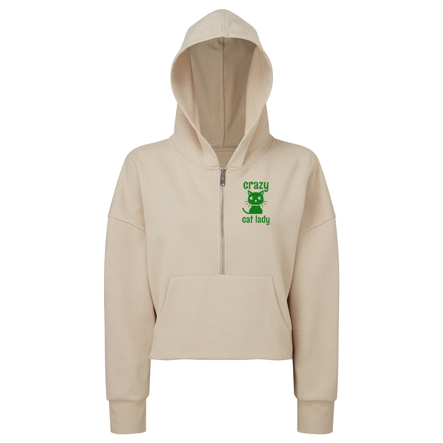 Crazy Cat Lady Embroidered Women's Oversized 1/2 Zip Hoodie - MYSTERYBOXS