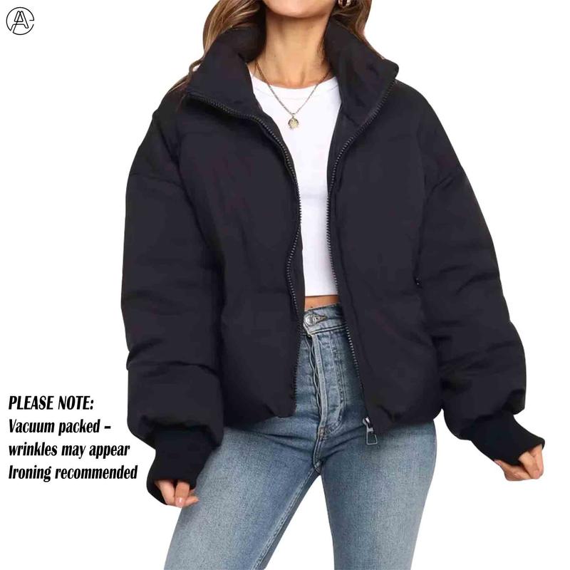 Arssm Women’s Cropped Quilted Jacket – Lightweight Zip-Up Winter Coat for Cozy - MYSTERYBOXS