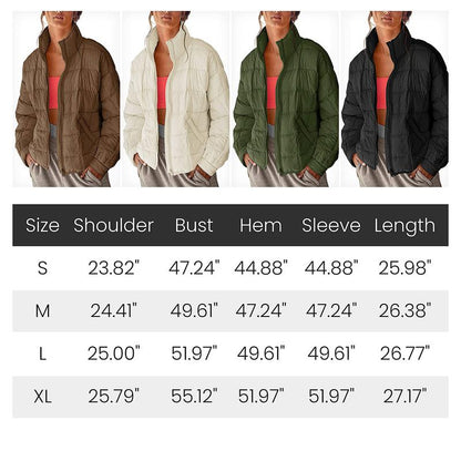 SCUSTY Women's Quilted Puffer Jacket Long Sleeve Zip Up Oversized Lightweight Padded Down Coat Outerwear - MYSTERYBOXS