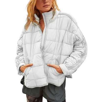 SCUSTY Women's Quilted Puffer Jacket Long Sleeve Zip Up Oversized Lightweight Padded Down Coat Outerwear - MYSTERYBOXS