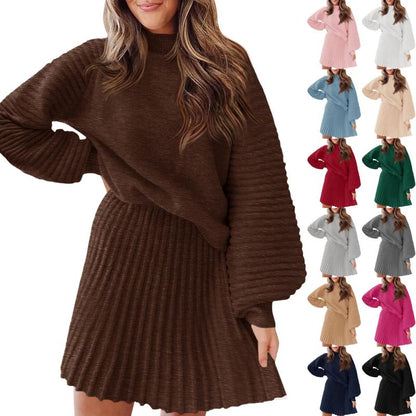 Imily Bela Women's 2 Piece Outfits 2025 Long Sleeve Mock Neck Ribbed Sweaters And Mini Skirt Two Piece Sets - MYSTERYBOXS