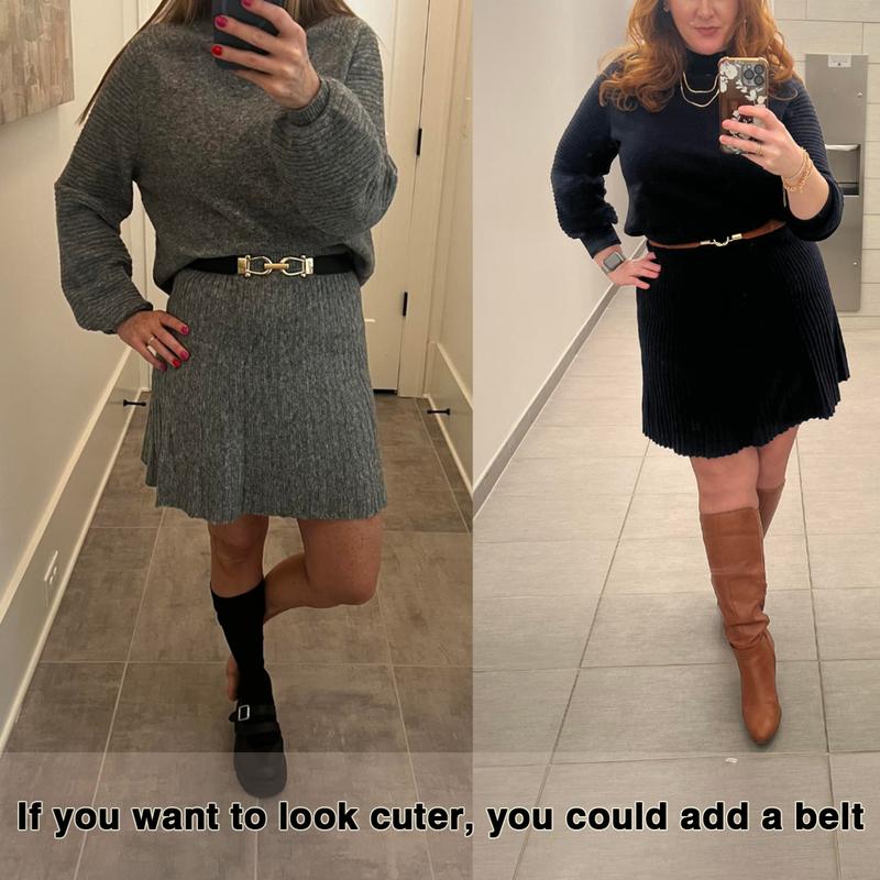 Imily Bela Women's 2 Piece Outfits 2025 Long Sleeve Mock Neck Ribbed Sweaters And Mini Skirt Two Piece Sets - MYSTERYBOXS