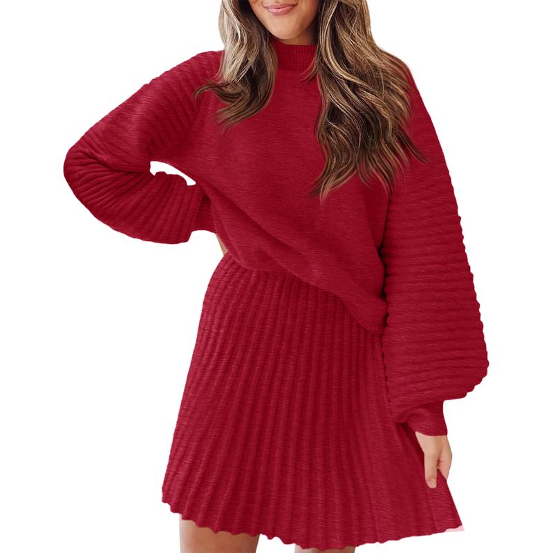 Imily Bela Women's 2 Piece Outfits 2025 Long Sleeve Mock Neck Ribbed Sweaters And Mini Skirt Two Piece Sets - MYSTERYBOXS