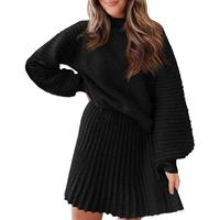 Imily Bela Women's 2 Piece Outfits 2025 Long Sleeve Mock Neck Ribbed Sweaters And Mini Skirt Two Piece Sets - MYSTERYBOXS