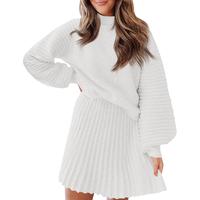 Imily Bela Women's 2 Piece Outfits 2025 Long Sleeve Mock Neck Ribbed Sweaters And Mini Skirt Two Piece Sets - MYSTERYBOXS