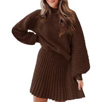 Imily Bela Women's 2 Piece Outfits 2025 Long Sleeve Mock Neck Ribbed Sweaters And Mini Skirt Two Piece Sets - MYSTERYBOXS