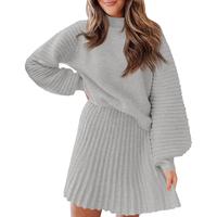 Imily Bela Women's 2 Piece Outfits 2025 Long Sleeve Mock Neck Ribbed Sweaters And Mini Skirt Two Piece Sets - MYSTERYBOXS
