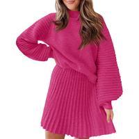 Imily Bela Women's 2 Piece Outfits 2025 Long Sleeve Mock Neck Ribbed Sweaters And Mini Skirt Two Piece Sets - MYSTERYBOXS