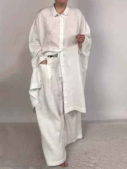 Women Casual Plain Shirt and Pants Two-pieces Set - MYSTERYBOXS