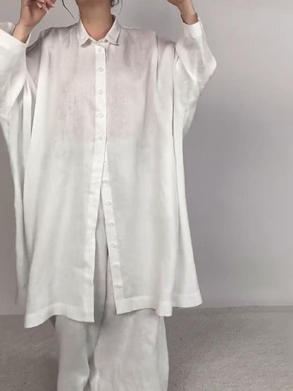 Women Casual Plain Shirt and Pants Two-pieces Set - MYSTERYBOXS