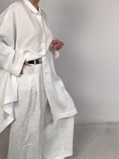 Women Casual Plain Shirt and Pants Two-pieces Set - MYSTERYBOXS