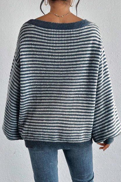 Loose striped off-shoulder knit sweater