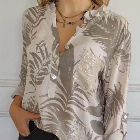 Fashionable women's printed V-neck top
