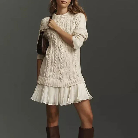 Women's cable-knit mini sweater dress - MYSTERYBOXS